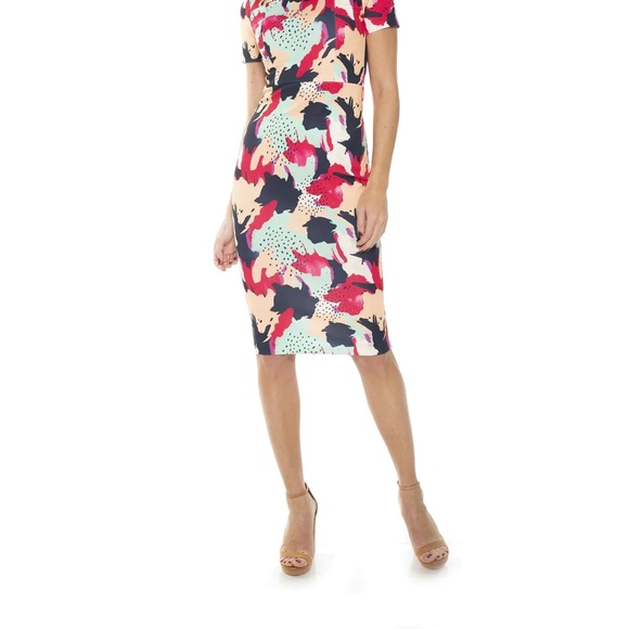 NWT Alexia Admor Scuba MIDI Dress- Abstract Multi- Size Medium - Picture 2 of 6